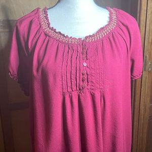 Faded Glory Peasant Blouse - Short Sleeve - Maroon Size L